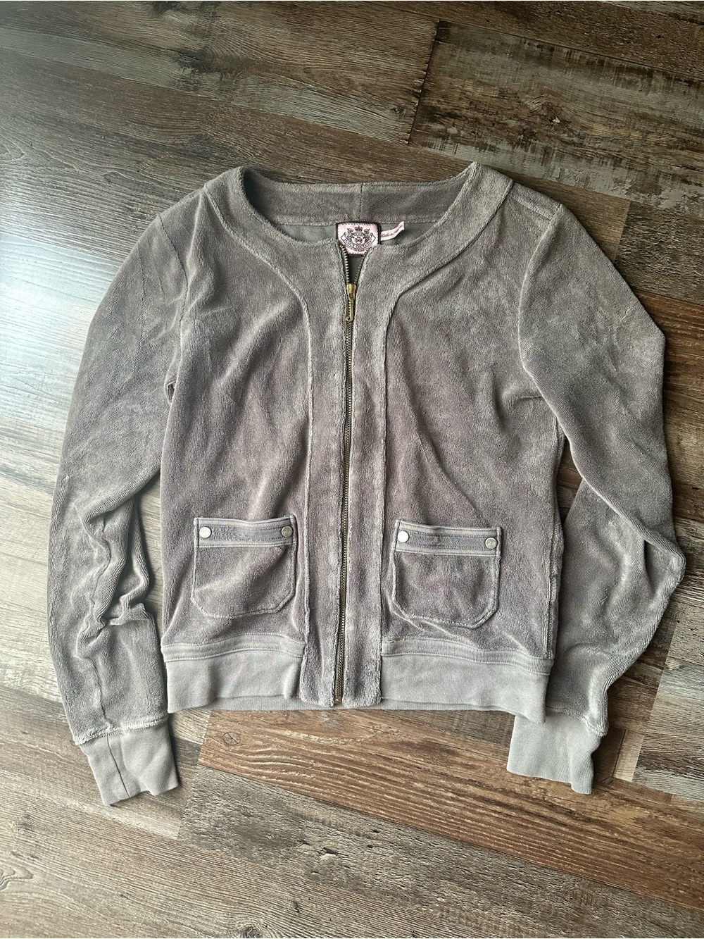 Juicy Couture Taupe Velvet Zip Bomber Jacket
